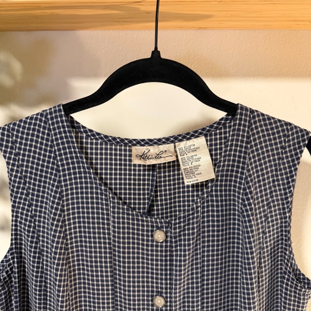 Vintage Blue Gingham Button-Front Sleeveless Midi… - image 2